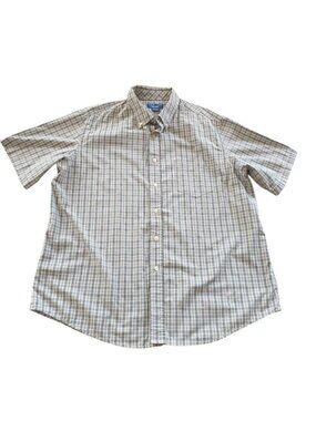 Mens Puritan Blue Plaid Short Sleeve Button-Down Shirt XL Cotton Blend